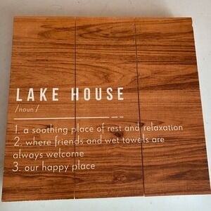 Lake House Definition Rustic Wood Plank Wall Art Sign 10x10 Brown Camp Cottage